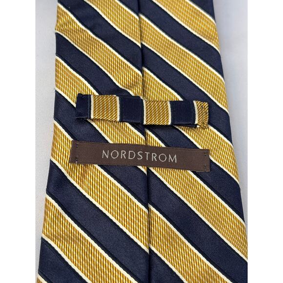NORDSTROM Navy Blue and Gold Stripes Tie All Silk Handmade 60" Long - Picture 4 of 4